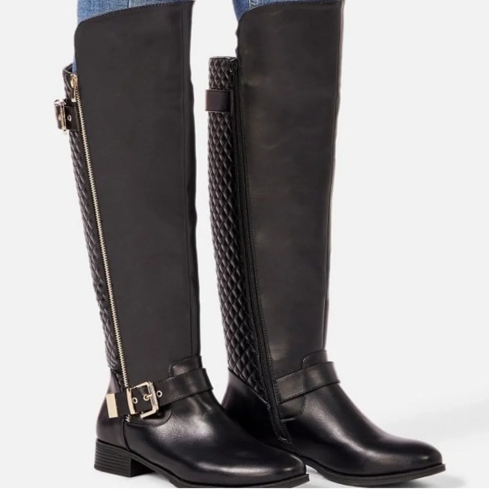 Shoe Dazzle Dark Green Faux Leather Quilted Side Zip Knee Boots Size 8,5 - Picture 1 of 6